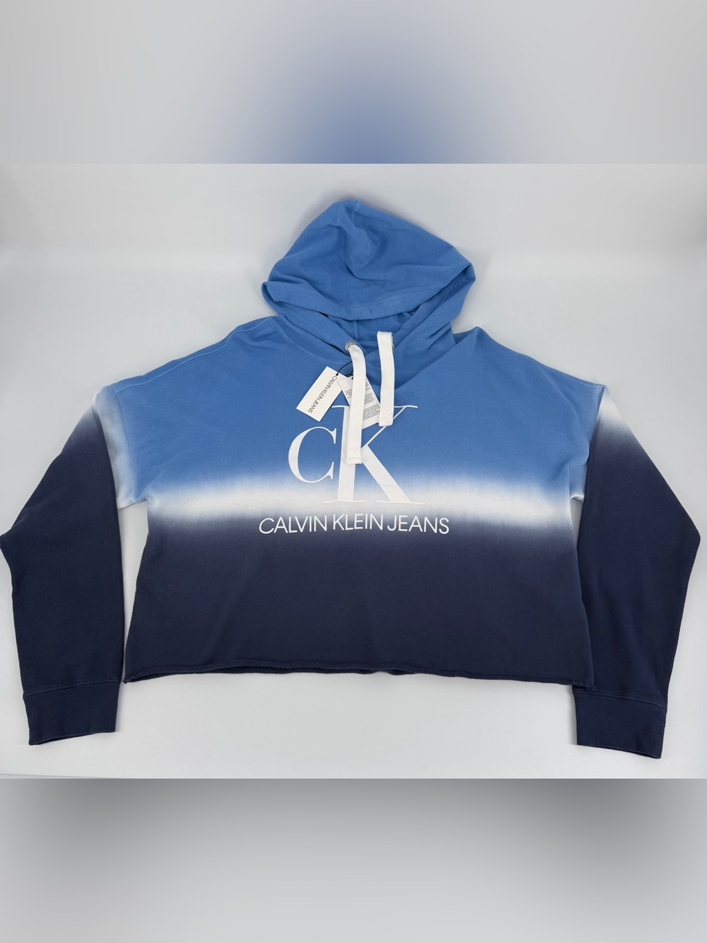 Calvin Klein Jeans Blue Ombre Cropped Pullover Hoodie - Picture 4 of 11